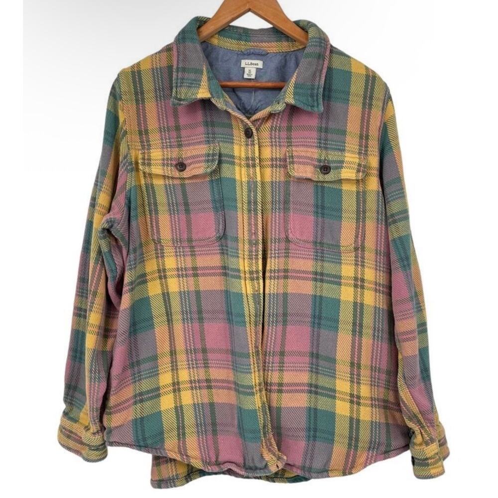 L.L.Bean Plaid Chamois Flannel Shirt Jacket Shacket Cottagecore Oversized XL - Picture 2 of 9